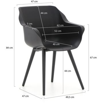 Hartman Sophie Studio dining armstoel - Carbon Black - Alu poot Zwart