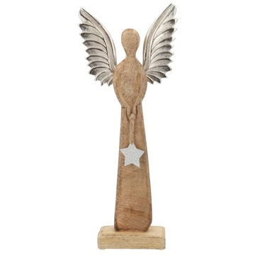 HBX natural living Beeld Engel Mangohout 12x6x34cm bruin