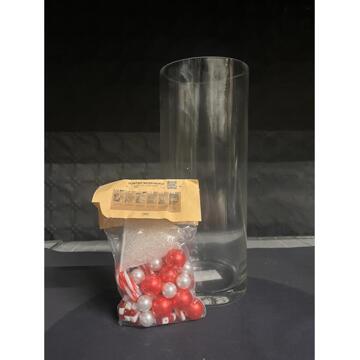 HBX natural living Vaas Met Deco Waterparels En Candy Kerstornamenten 120gr rood