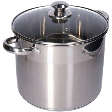 Hi Soeppan 10L - Glazen Deksel - RVS Metaal - Zilver Zilverkleurig