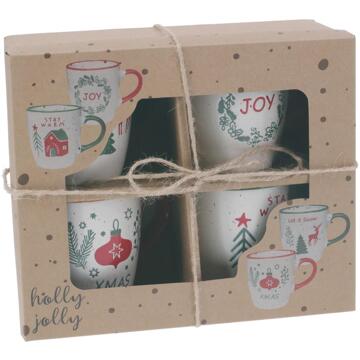 Home & Styling Kerstbeker aardewerk set a 4 200ml wit