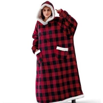 Hoodie deken extra lang rood geblokt - Default