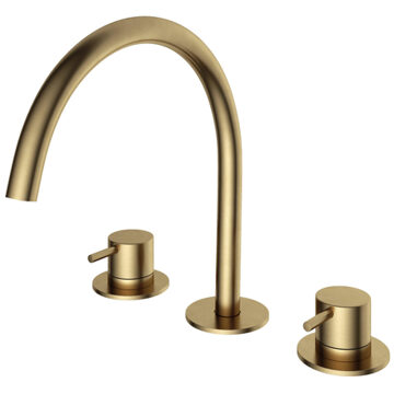 Hotbath Wastafelmengkraan Hotbath Cobber 3 gats 2-hendel Gebogen 26.1 cm Geborsteld Messing Living Colours