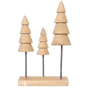 House of Nature everlands kunstkerstboom hout 33cm 3-delig op voet bruin
