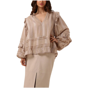 Ibana Stijlvolle Beige Blouse met Ruches Ibana , Beige , Dames - L,M,S