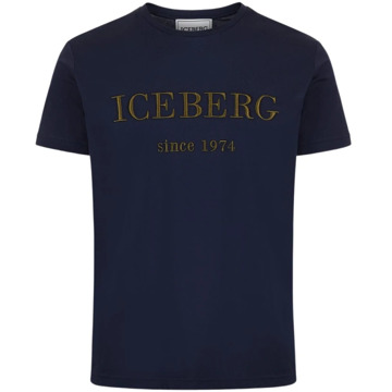 Iceberg Blauw T-shirt met geborduurd logo Iceberg , Blue , Heren - 2Xl,Xl,L,M,S,4Xl,3Xl