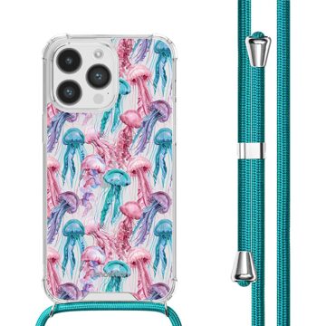 Imoshion Design hoesje met koord voor de Apple iPhone 14 Pro - Jellyfish Watercolor Meerkleurig - 6.1