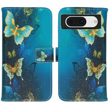 Imoshion Design Softcase Bookcase voor de Google Pixel 8 - Blue Butterfly Meerkleurig