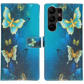 Imoshion Design Softcase Bookcase voor de Samsung Galaxy S23 Ultra - Blue Butterfly Blauw