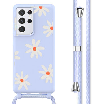 Imoshion Siliconen design hoesje met koord voor de Samsung Galaxy S21 Ultra - Lila Flower Distance Meerkleurig