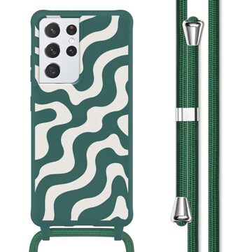 Imoshion Siliconen design hoesje met koord voor de Samsung Galaxy S21 Ultra - Petrol Green Groovy Meerkleurig