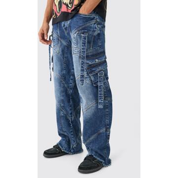 Indigo Baggy Jeans Met Onbewerkte Bandjes En Gesp Detail, Indigo - 30R