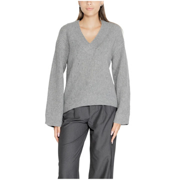 Jacqueline de Yong Grijze V-hals Gebreide Kleding Herfst/Winter Jacqueline de Yong , Gray , Dames - L,M,S,Xs