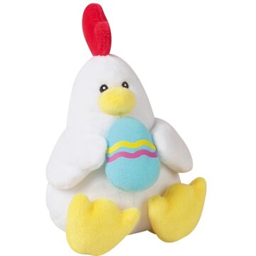 Jemini Pluche witte kip knuffeldier met paasei 16 cm - Knuffel boederijdieren