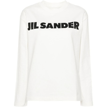 Jil Sander Logo Print Wit Katoenen T-shirt Jil Sander , White , Dames - L,M,S,Xs