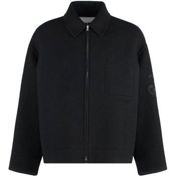 Jil Sander Wollen Overshirt Boxy Fit Logo Jil Sander , Black , Heren - L,M