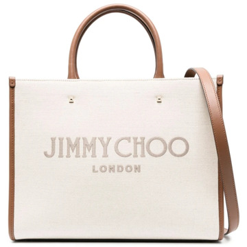 Jimmy Choo Beige Canvas Tote Bag met Geborduurd Logo Jimmy Choo , Beige , Dames - ONE Size