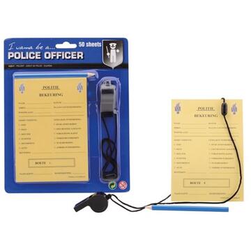 Johntoy bonnenboekje politie met potlood en fluit 15 cm NL Geel