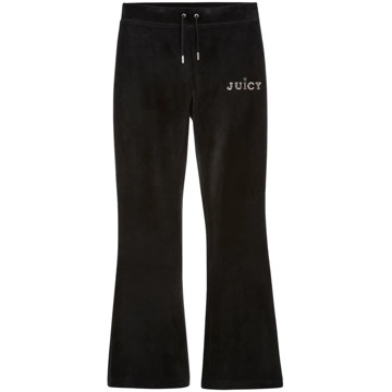 Juicy Couture Zwarte Velours Flare Broek Regal Diamanté Juicy Couture , Black , Dames - L,M,S,Xs