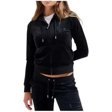 Juicy Couture Zwarte Velours Zip Hoodie met Juweel Detail Juicy Couture , Black , Dames - L,M,S,Xs