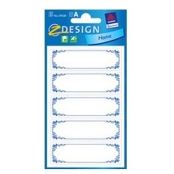 Kangaro Huishoudetiket Z-design Home Blauw Gekaderd 12 Stickers Per Pak, Bundel A 10 wit