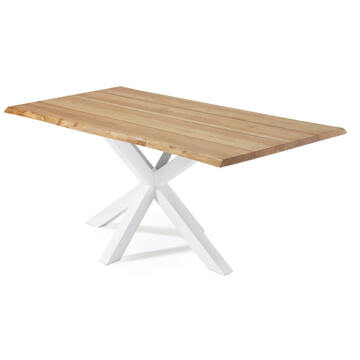Kave Home Argo eiken fineer tafel met natuurlijke afwerking en wit Bruin, Wit