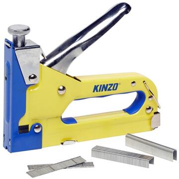 Kinzo Tacker Nietmachine - incl. 1500 Spijkers en Nieten - voor Vloerbedekking en Hout - Traploos Instelbaar Geel