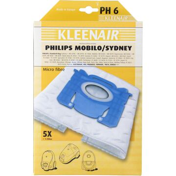 kleenair 5 Stofzuigerzakken Philips S-bag + 1 Filter