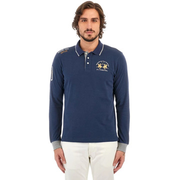 La Martina Blauw Polo Shirt met Gouden Logo La Martina , Blue , Heren - 2XL