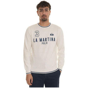 La Martina Ronde hals trui met logo La Martina , White , Heren - 2Xl,Xl,L,M