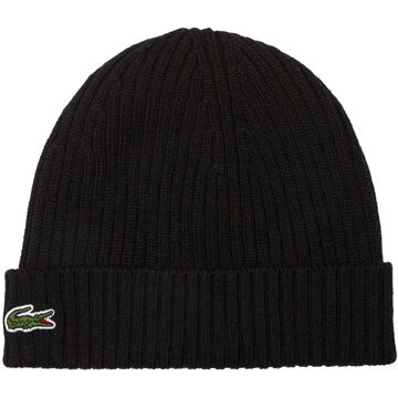 Lacoste Zwarte wollen muts met logopatch Lacoste , Black , Heren - ONE Size