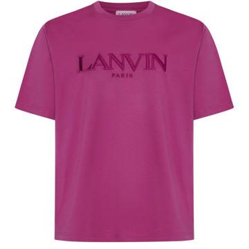 Lanvin Fuchsia Katoenen T-shirt met Geborduurd Logo Lanvin , Pink , Heren