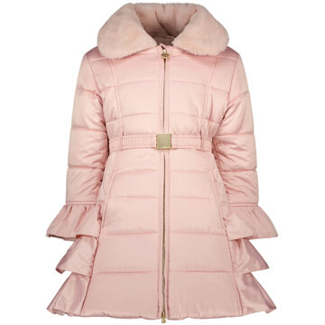 Le Chic Meisjes winterjas ruffel - Bouquet - Cotton candy - Maat 146/152