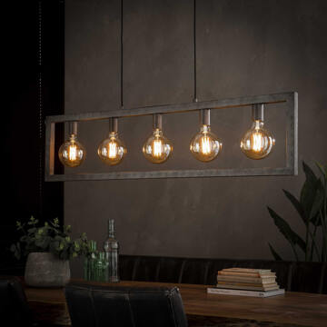 LifestyleFurn Hanglamp 'Allan' 5-lamps, 120cm Oud zilver