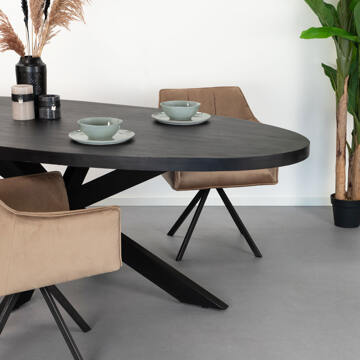 Livingfurn Eetkamertafel Kala Oval Spider 180 cm - Mangohout / Gecoat Staal Zwart