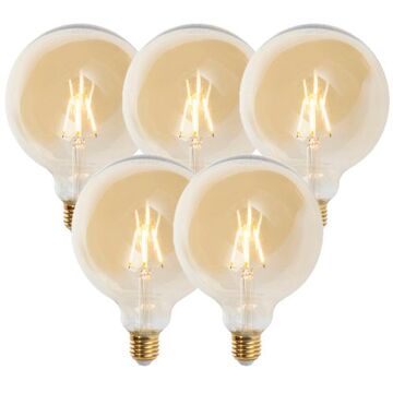 LUEDD Set van 5 E27 dimbare LED filament lampen G125 goldline 2200K