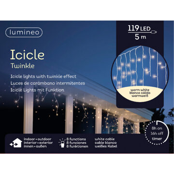 Lumineo 2x stuks ijspegel verlichting warm wit buiten 119 lampjes