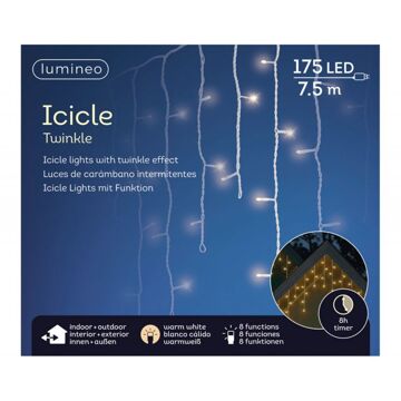 Lumineo LED icicle lights buiten 7,5 m 175L wit warm wit