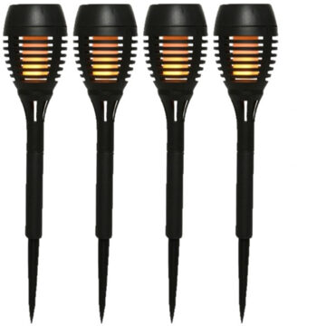Lumineo Tuinfakkels - 4x stuks - Solar licht - zwart - vlameffect - 27 cm - Fakkels
