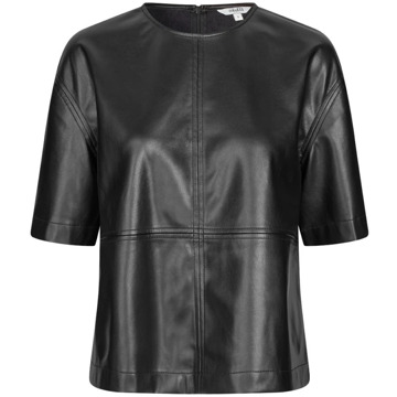 MbyM Zwarte vegan leren top met driekwart mouw Emir mbyM , Black , Dames - M,Xs