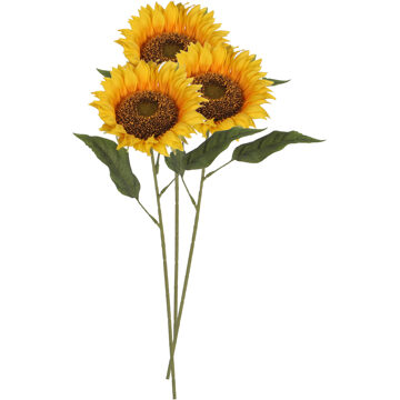Mica Decorations Kunstbloem Zonnebloem tak - 3x - 70 cm - geel - kunst zijdebloem - decoratie