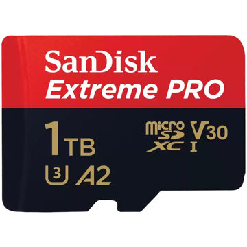 MicroSDXC Extreme PRO 1TB 200/140 mb/s - A2 - V30 - SDA - Rescue Pro DL 2Y Micro SD-kaart Zwart