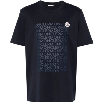 Moncler Blauw Logo Print T-shirt Moncler , Blue , Heren - Xl,L,M,S