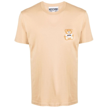 Moschino Beige T-shirts en Polos met Appliqué Logo Moschino , Beige , Heren - 2Xl,Xl,L,M