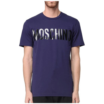 Moschino Logo Print Katoenen T-shirt Regular Fit Moschino , Blue , Heren - Xl,L,M,S