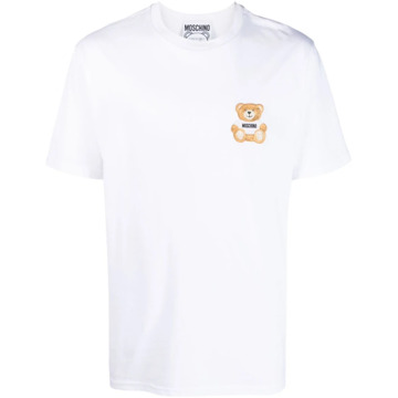 Moschino Teddy Bear Patch Katoenen T-Shirt Moschino , White , Heren - Xl,L,M