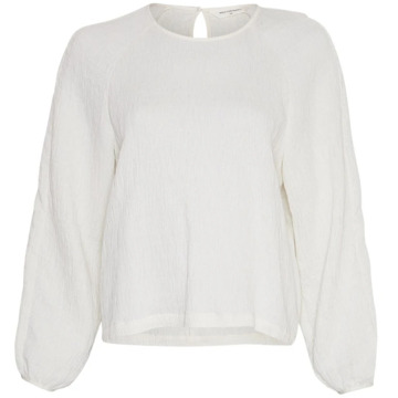 Moss Copenhagen Gestructureerde witte blouse met ronde hals Moss Copenhagen , White , Dames - Xs/S,M/L,S/M