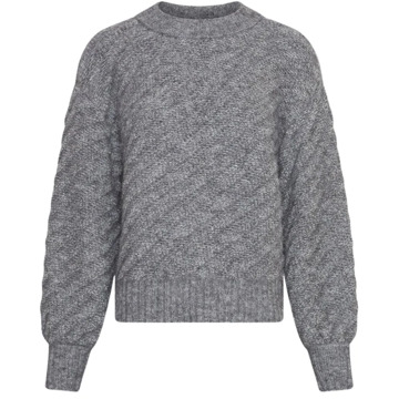 Moss Copenhagen Grijze Fluffy Trui met Ronde Hals Jaycie Moss Copenhagen , Gray , Dames - Xs/S,S/M,M/L