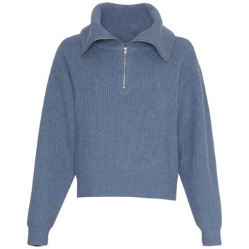 Moss Copenhagen Lichtblauwe Gebreide Trui met Halve Rits Gyetta Moss Copenhagen , Blue , Dames - S/M,M/L,Xs/S