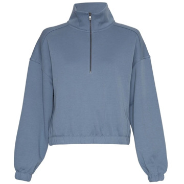 Moss Copenhagen Lichtblauwe Halve Rits Ethella Sweater Moss Copenhagen , Blue , Dames - L,Xs/S,M/L,S/M